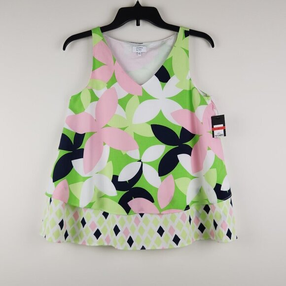 Crown & Ivy Size XS Tropicalia II Layered Floral Multi Split Back Top Blouse NWT - Picture 1 of 6